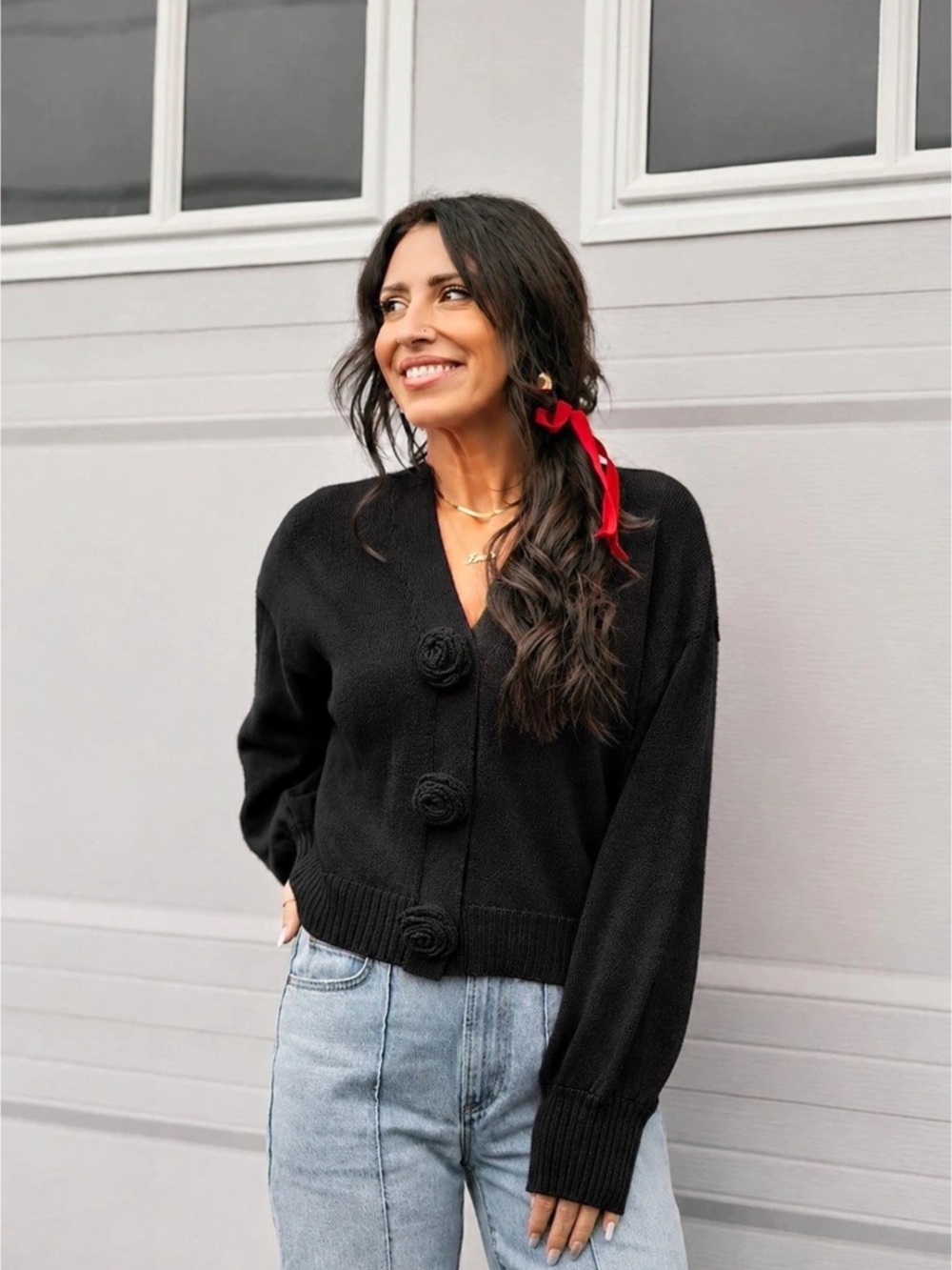 Smash + Tess Rosette Cardigan Black - Size M/L NWT